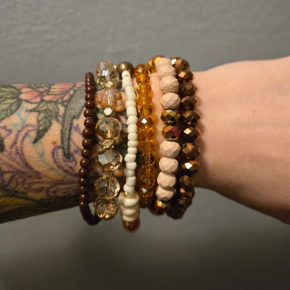 Neutral Earth Toned Beaded Bracelet Stack (Set of 6)